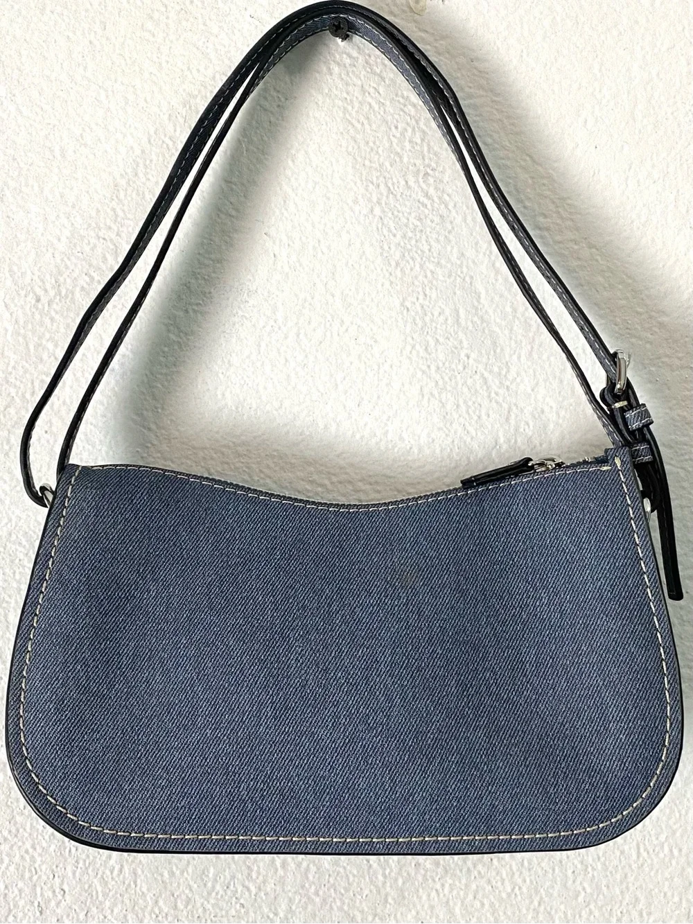 DKNY Denim Y2K Small Shoulder Bag w/ Varsity Logo Patch Like New